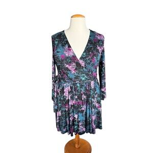 Soma Faux Wrap Floral Long Sleeve Dress XL Stretchy Rayon Spandex Soft NWT AA25